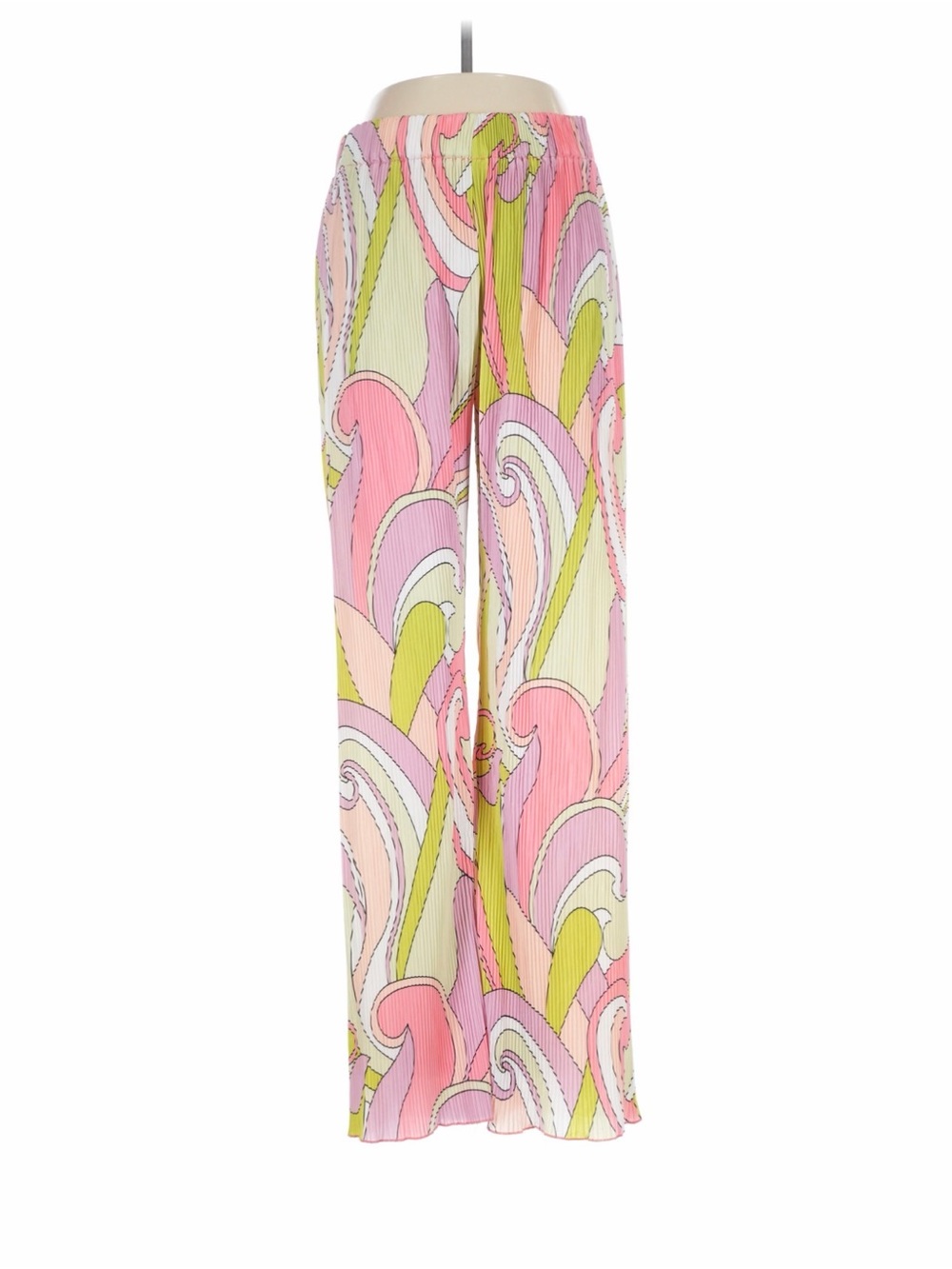 Wide-Leg Pleated Print Pants in Pink & Lime